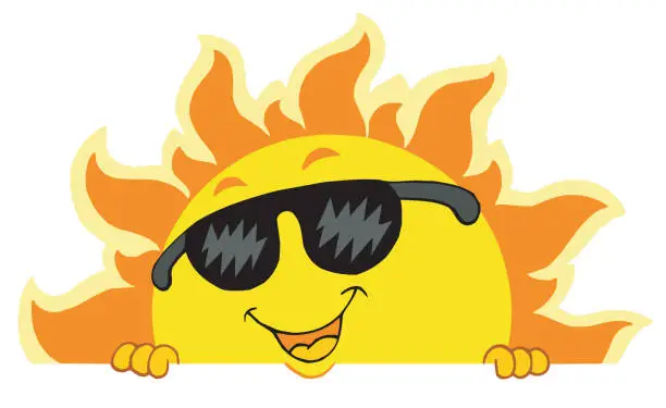 Vector illustration of Cute lurking Sun with sunglasses