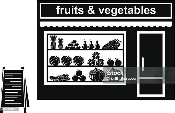 Black Icon Shop Of Fruit Stock Illustration - Download Image Now - Architecture, Awning, Building - Activity