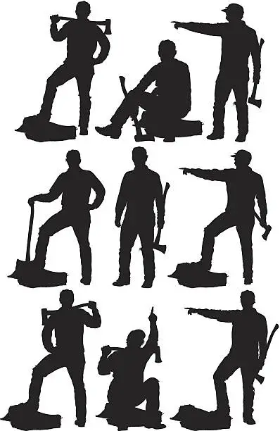 Vector illustration of Multiple images of lumberjack with axe