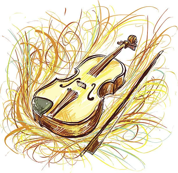 Vector illustration of Violin in color sketch style