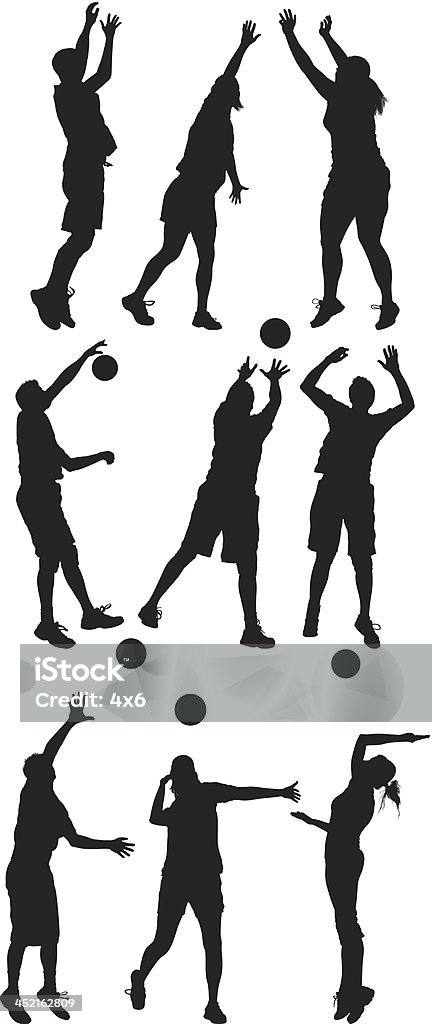 Silhouette de personnes jouant au volley-ball - clipart vectoriel de Contour libre de droits