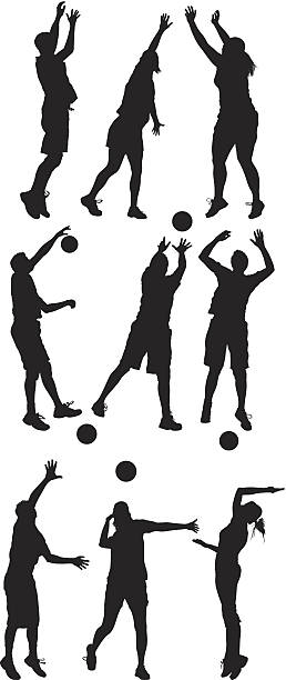 ilustrações, clipart, desenhos animados e ícones de silhueta de pessoas jogando vôlei - volleyball sport volleying silhouette