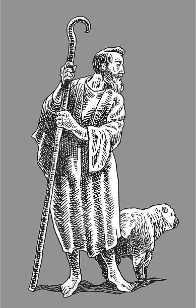 shepard mit schaf - religiöse darstellung stock-grafiken, -clipart, -cartoons und -symbole