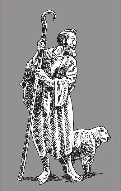 Vector illustration of Shepard with Sheep
