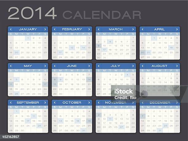 Detalhada 2014 Calendário - Arte vetorial de stock e mais imagens de 2014 - 2014, Setembro, Calendário