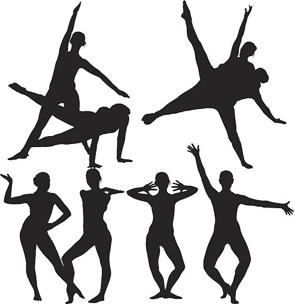 silhouette der frauen tanzen - silhouette ballet arms outstretched gymnastics stock-grafiken, -clipart, -cartoons und -symbole