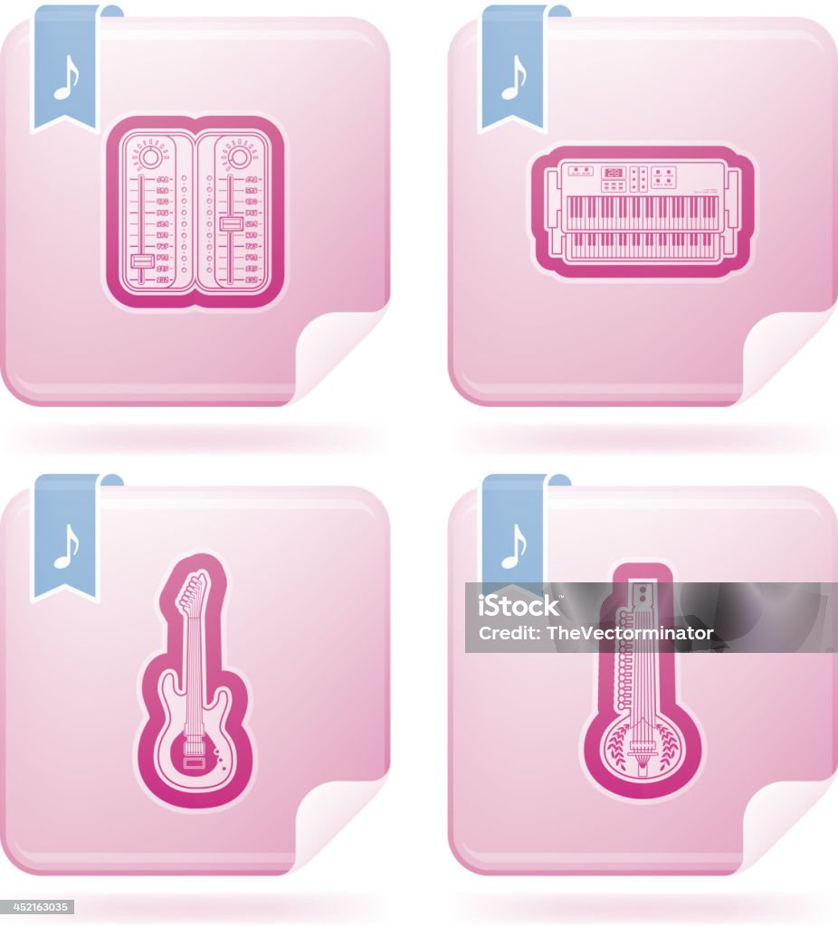 Music icons Music and music instruments theme, pictured here from left to right, top to bottom:  Blue stock vector