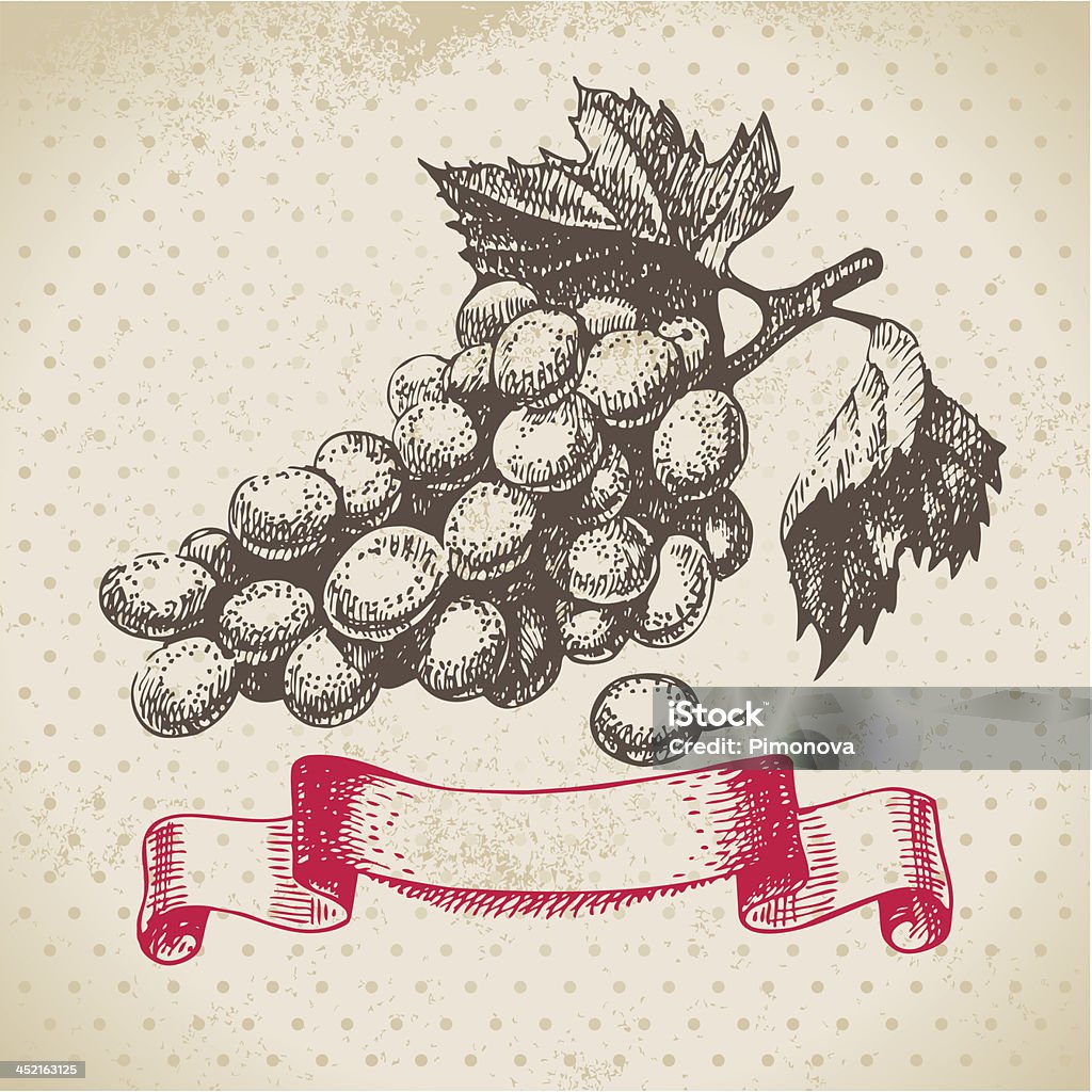 Vino fondo vintage con uvas - arte vectorial de Alimento libre de derechos