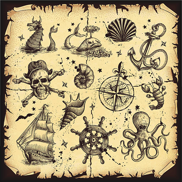 Vector antique nautical map.