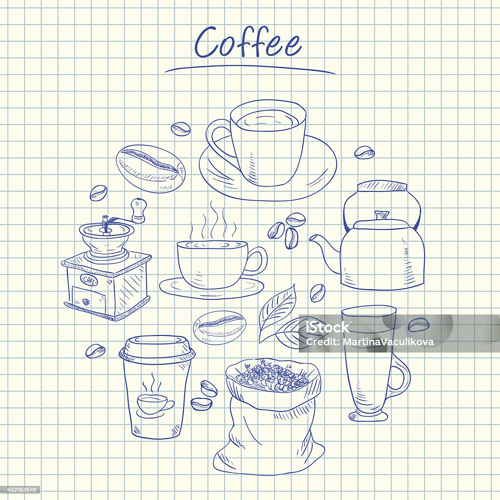 커피 doodles-스퀘어드 종이 - 로열티 프리 0명 벡터 아트