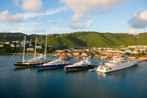 Luxury vessels docked in Charlotte Amalie, St. Thomas, U.S. Virgin Islands
