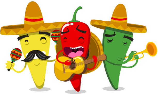 Chili Pepper Mariachi Mariachilis Chili Pepper Mariachi Mariachilis vector illustration. mexico people stock illustrations