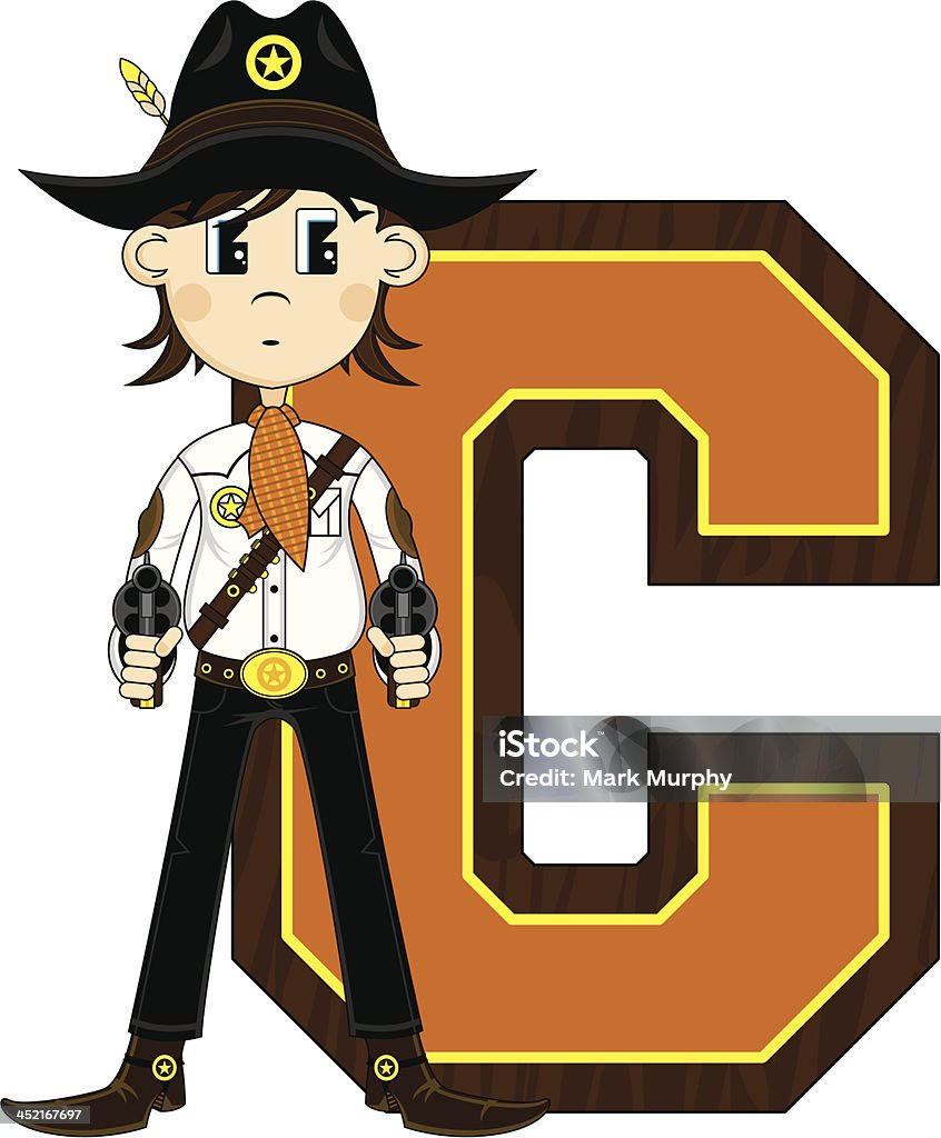Süße Cowboy-Sheriff lernen Buchstabe C - Lizenzfrei Abzeichen Vektorgrafik