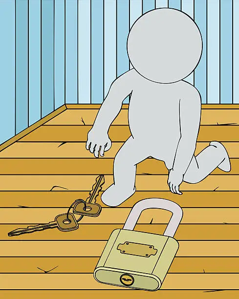 Vector illustration of 3d man lifts the lock