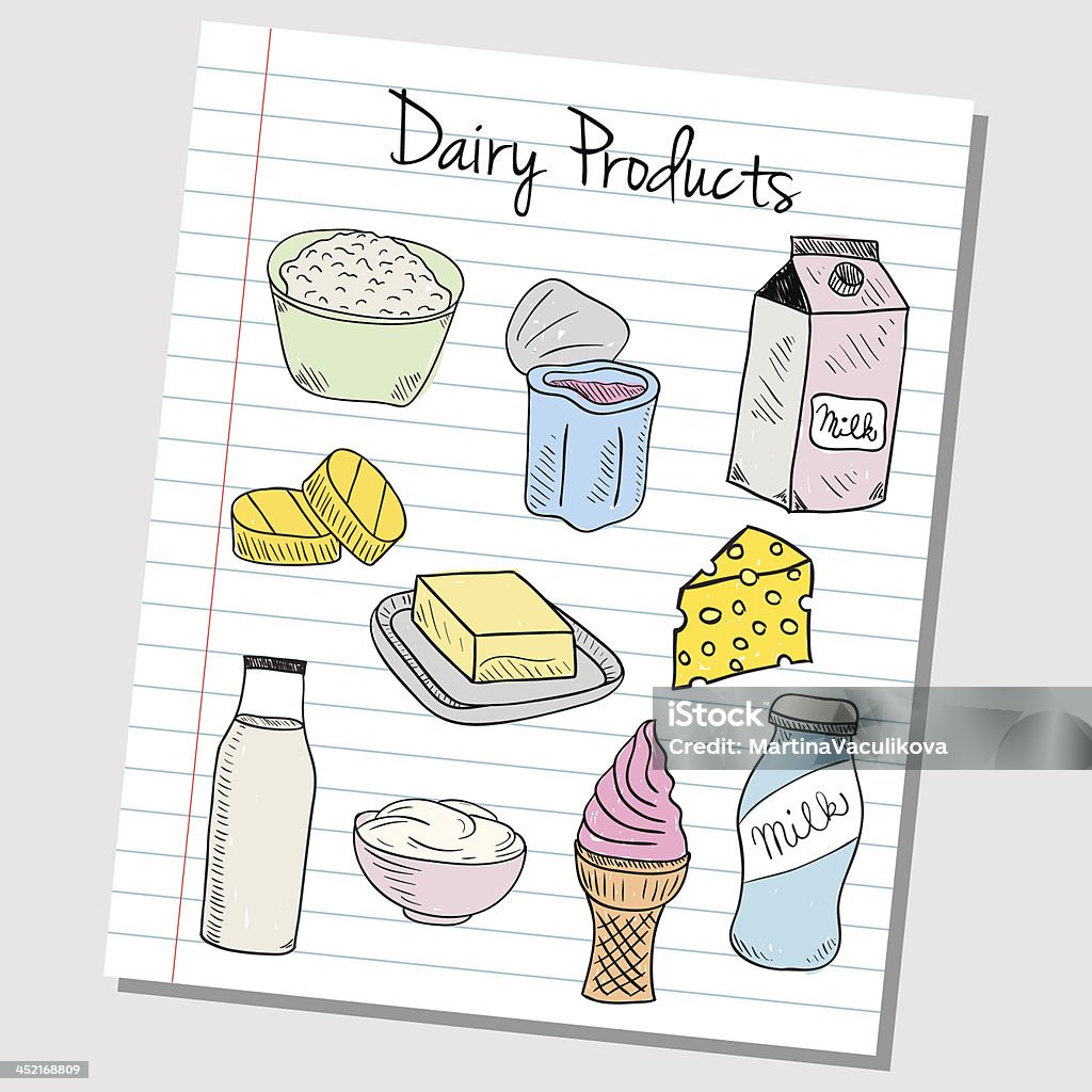 Produkty mleczne doodles — Papier w linie - Grafika wektorowa royalty-free (Bazgroły - Rysunek)