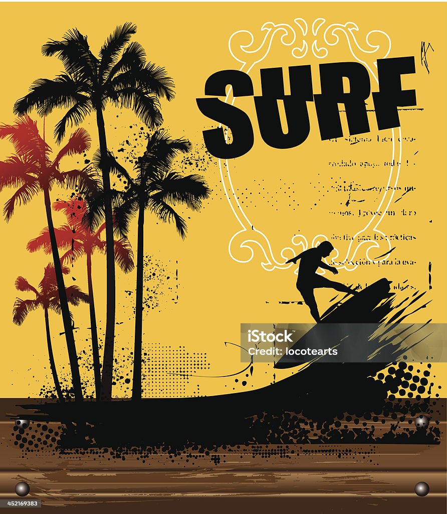 surf-poster mit Holz banner - Lizenzfrei Abenteuer Vektorgrafik