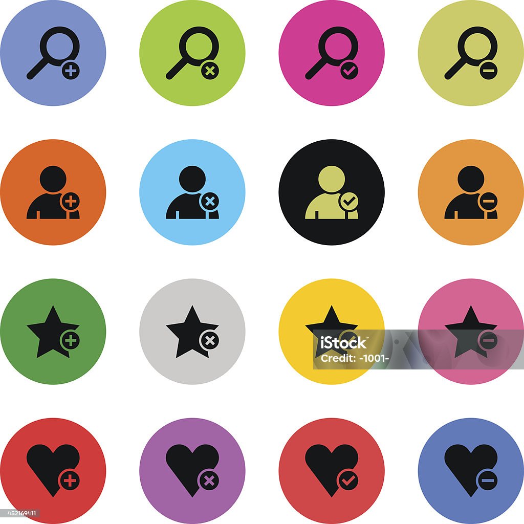 Lupa usuário coração star placa botão de ícone de cores simples círculo - Vetor de Adulto royalty-free