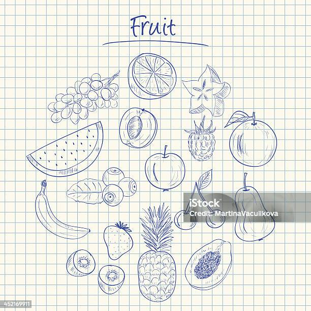 Ilustración de Frutas Y Garabatos De Papel Cuadrado y más Vectores Libres de Derechos de Alimento - Alimento, Cereza, Clima tropical