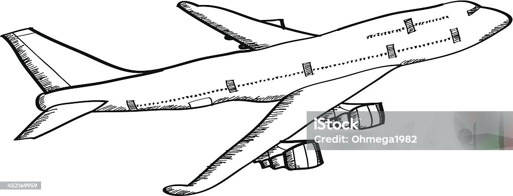 비행기 벡터 꺾은선형 Sketched. - 로열티 프리 그리기 벡터 아트