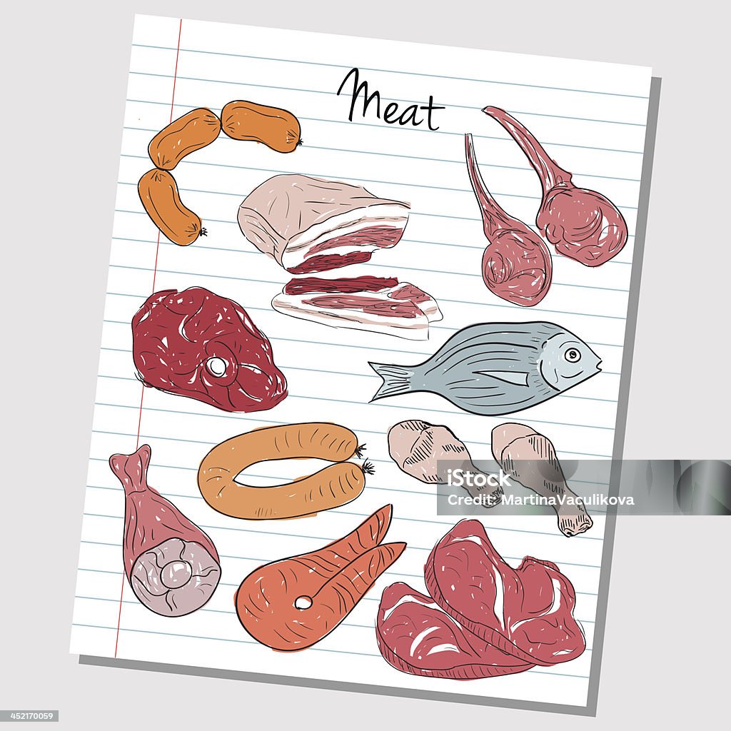 Carne garabatos de papel rayado - arte vectorial de Alimento libre de derechos