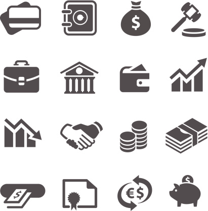 Simple financial icons. A set of 16 symbols.