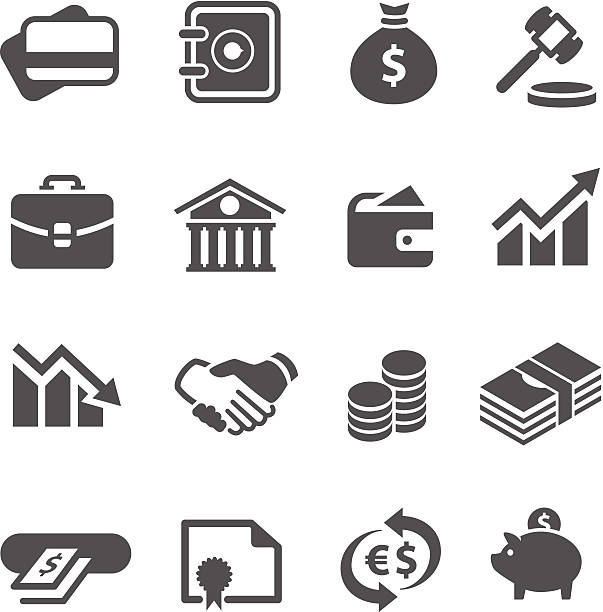 Financial icons set. Simple financial icons. A set of 16 symbols. banking stock illustrations