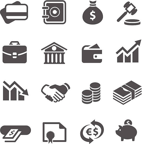 Financial icons set. Simple financial icons. A set of 16 symbols. bank vault icon stock illustrations