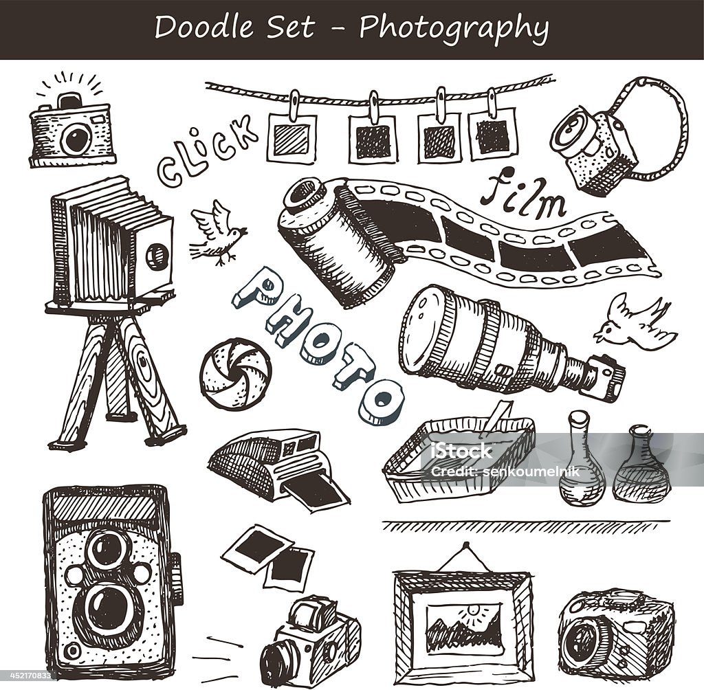 handmade work - photo Doodles setof cameras and photo stuff Drawing - Art Product stock vector