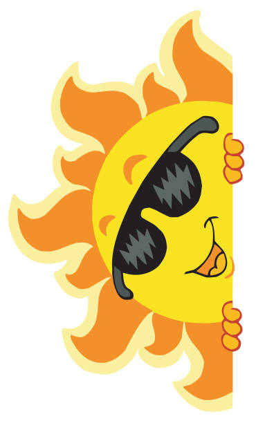 Lurking Sun with sunglasses vector art illustration