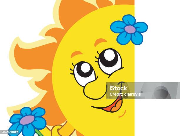 Lurking Sun With Flower Stock Illustration - Download Image Now - Abstract, Anthropomorphic Smiley Face, Art