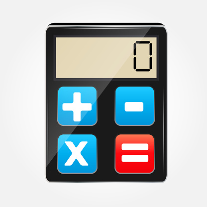 calculator icon vector illustration. EPS10. Contains transparent objects used for shadows drawing, glare and background. Background to give the gloss.