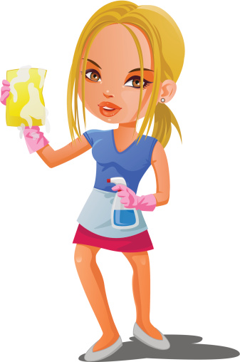 llustration of a young woman cleaning.