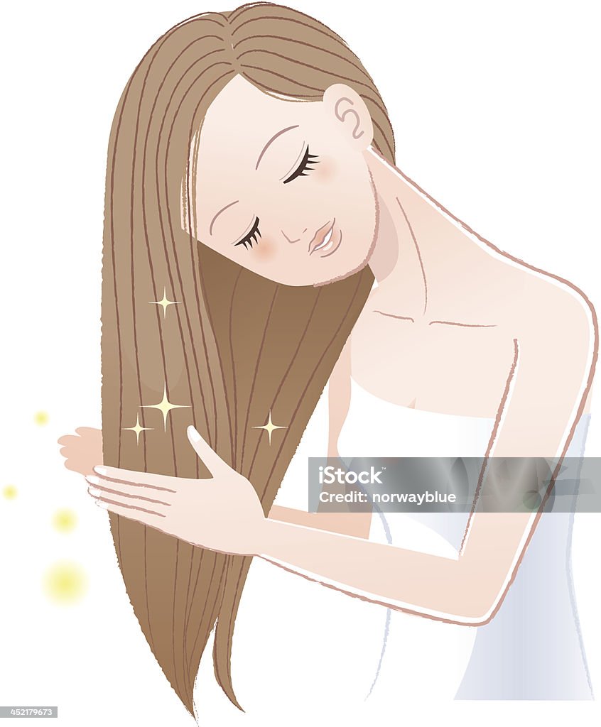 Молодые привлекательные женщины с блестящими Гладить рукой на ее длинные волосы - Векторная графика Женщины роялти-фри