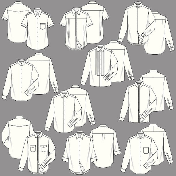 Mens Shirt Fashion Templates Fully editable men's shirt fashion illustration templates. 10 different basic styles, including 2 short sleeve shirts, 8 long sleeve shirts, 10 collars and sleeve cuffs are all different. every components in this file are individual for you to easy customize your own style. mens fashion stock illustrations