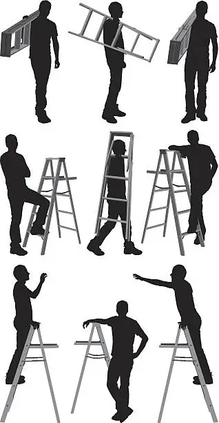 Vector illustration of Man with ladder