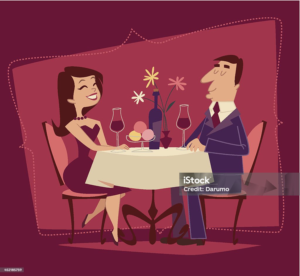 Ragazza e ragazzo. Romantica. Stile retrò Illustrazione vettoriale - arte vettoriale royalty-free di Cena