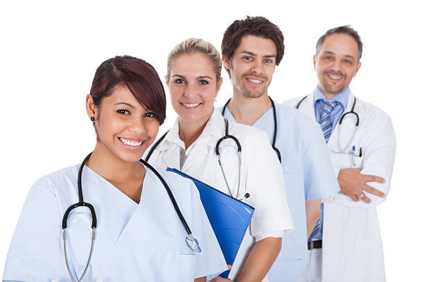 istock Group of doctors standing together over white 452185829