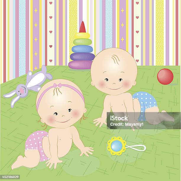 Dzieci Z Zabawkami - Stockowe grafiki wektorowe i więcej obrazów 6 - 11 miesięcy - 6 - 11 miesięcy, Córka, Dowcip rysunkowy