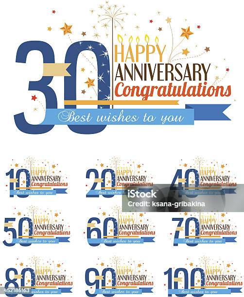 Ilustración de Feliz Aniversario Etiquetas y más Vectores Libres de Derechos de Celebración - Ocasión especial - Celebración - Ocasión especial, Aniversario, 50-54 años