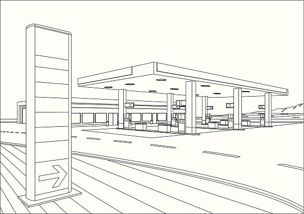 bildbanksillustrationer, clip art samt tecknat material och ikoner med refueling station sketch - 3d utskrift