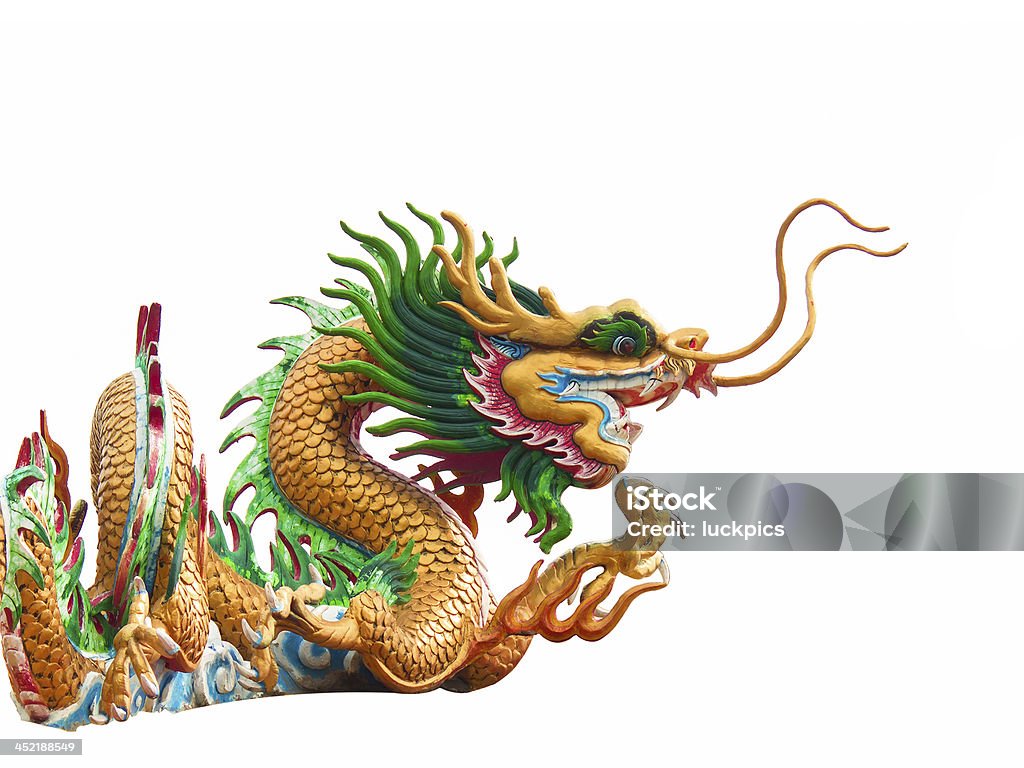 Statua di drago stile cinese su sfondo bianco - Foto stock royalty-free di Animale