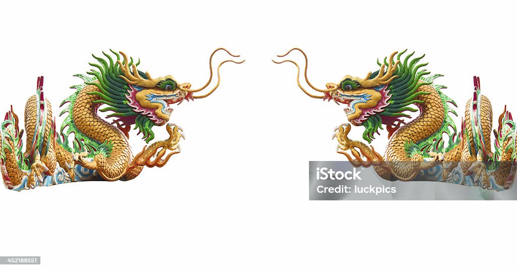 Statua di drago stile cinese su sfondo bianco - Foto stock royalty-free di Animale
