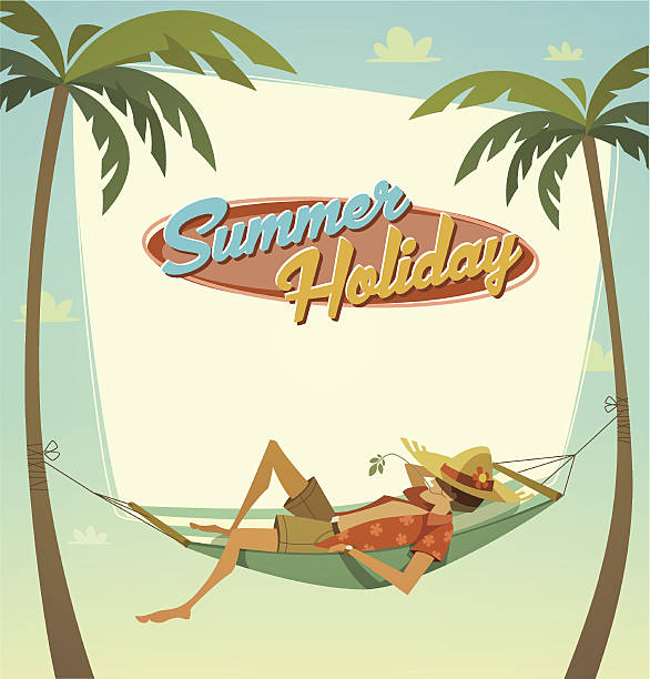 The season of summer shown through a retro picture  EPS10 Vector illustration. Contains transparency. hammock stock illustrations