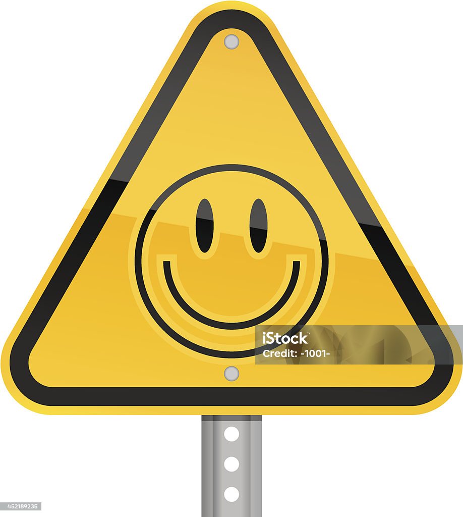 Smiley pictogram triangle d'avertissement de route jaune sur fond blanc - clipart vectoriel de Acier libre de droits