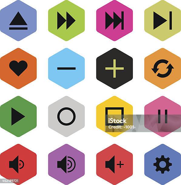 Ilustración de Media Player Señal De Color Simple Icono Botón Hexagonales Estilo Plano y más Vectores Libres de Derechos de Hexágono