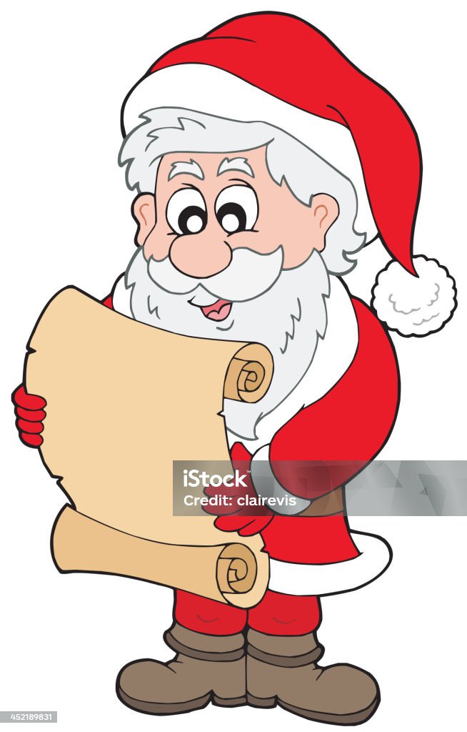 Santa Claus czytania Pergamin - Grafika wektorowa royalty-free (Lista)