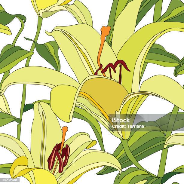 Flower Lily Бесшовные Текстуры — стоковая векторная графика и другие изображения на тему Без людей - Без людей, Белый, Бесшовный узор