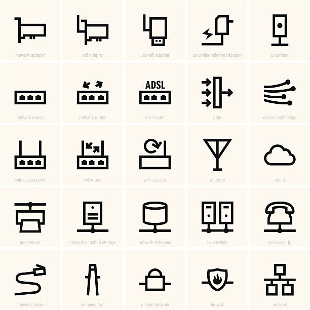 Clip art of network icons to be used for reference This image is a vector illustration and can be scaled to any size without loss of resolution, can be variated and used for different compositions. This image is an .eps file and you will need a vector editor to use this file, such as Adobe Illustrator. access point router stock illustrations