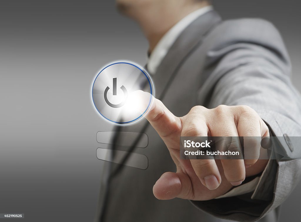 Hand Pushing Computer Hand Pushing Button On A Touch Screen Interface Stock Photo - Download ...