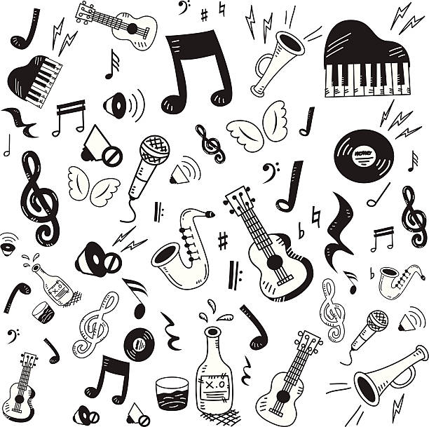 hand-drawn icon set musik - musical note illustrations stock-grafiken, -clipart, -cartoons und -symbole